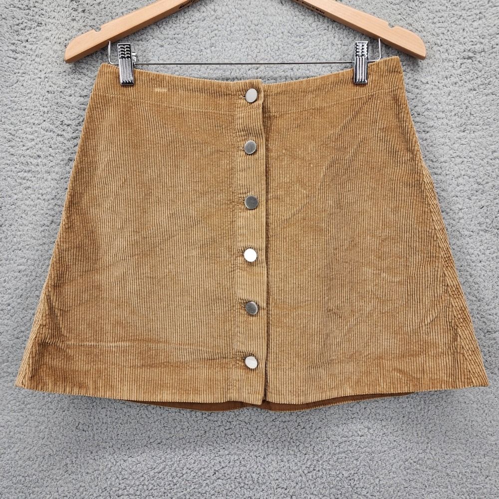 Elizabeth and James Brown Corduroy Button Front A-Line Mini Skirt Size 8 Y2K